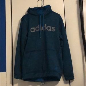 Blue adidas hoodie. Climate warm